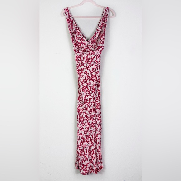 NWT Free People Red Cream Floral Deep Vneck Midi Dress size 2 - Picture 10 of 15